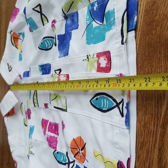 (L) Colorful Long Sleeve Collared Button Up Top Vacation Printed Unique - Picture 6 of 9